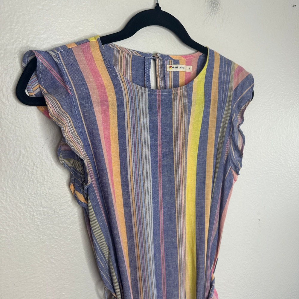 Marine Layer Linen Blend Laney Mini Dress in Blue Variegated Stripe Size Small - Picture 6 of 10